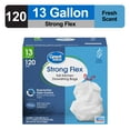 thumbnail image 1 of Great Value Strong Flex 13-Gallon Drawstring Tall Kitchen Trash Bags, Fresh Scent, 120 Bags, 1 of 8