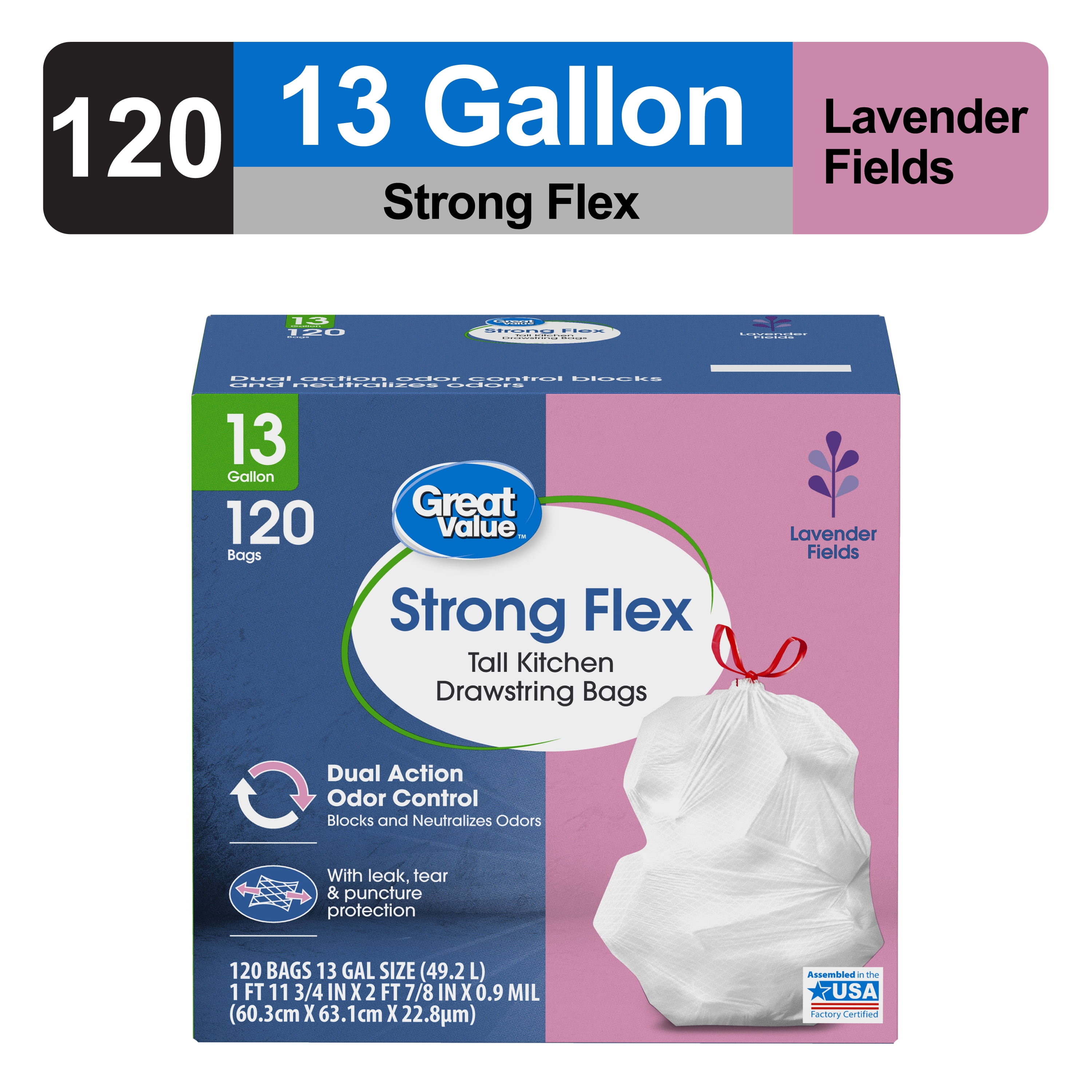 Great Value Strong Flex 13-Gallon Drawstring Tall 