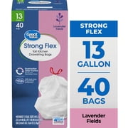Great Value Strong Flex 13-Gallon Drawstring Tall Kitchen Trash Bags, Lavender Fields, 40 Bags