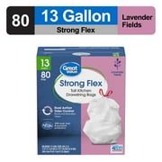 Great Value Strong Flex 13 Gallon Drawstring Tall Kitchen Trash Bags, Lavender Fields, 80 Count