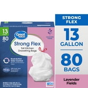 Great Value Strong Flex Tall Kitchen Drawstring Bags, Lavender Fields, 13 Gallon, 80 Count