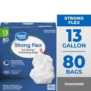 Great Value 13 Gallon Drawstring Kitchen Wastebasket Liners, White, Unscented, 80 Count