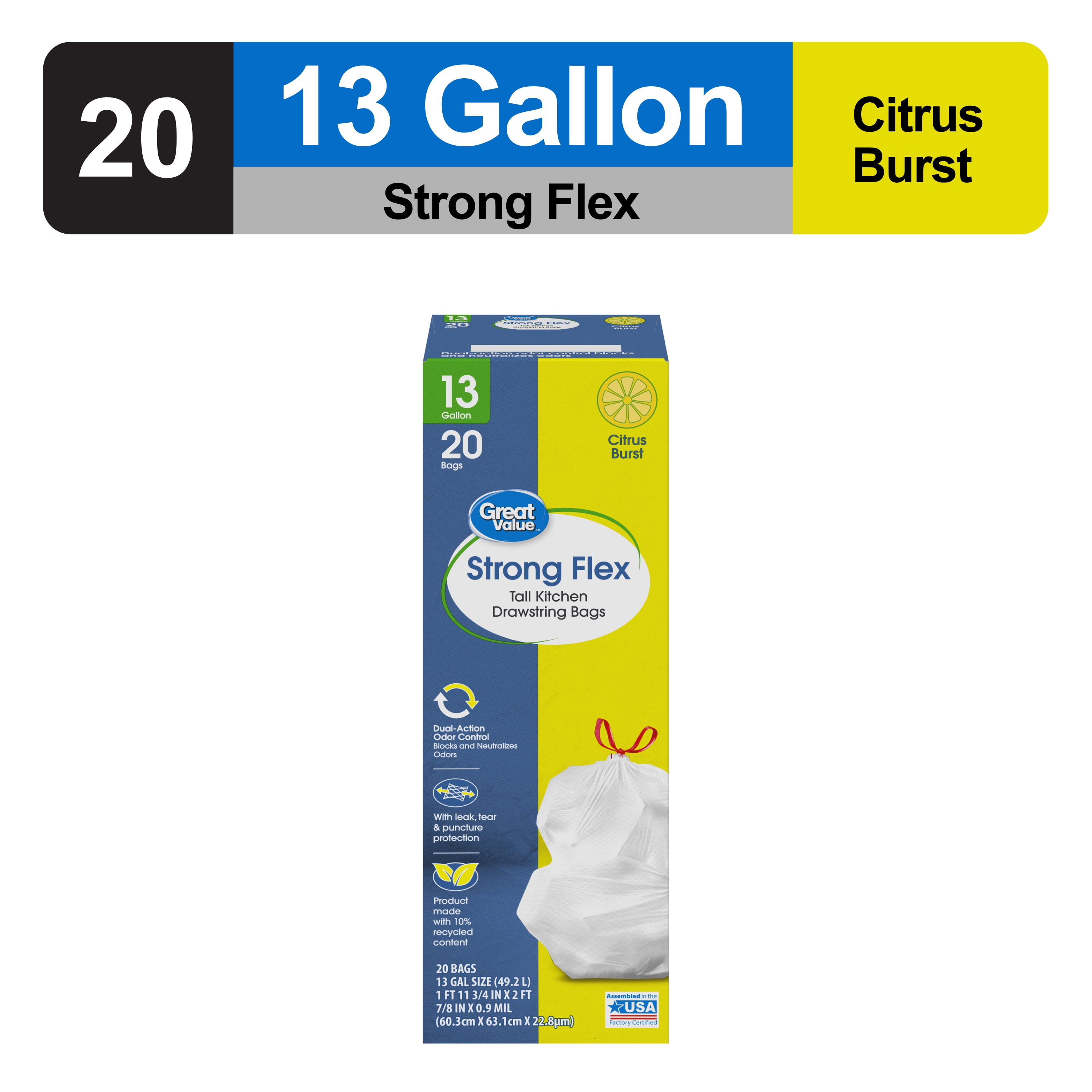 Great Value 13-Gallon Tall Kitchen Trash Bags with Drawstring