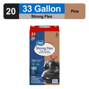 Great Value Strong Flex 33-Gallon Drawstring Multi-Purpose Trash Bags, Pine Scent, 20 Bags
