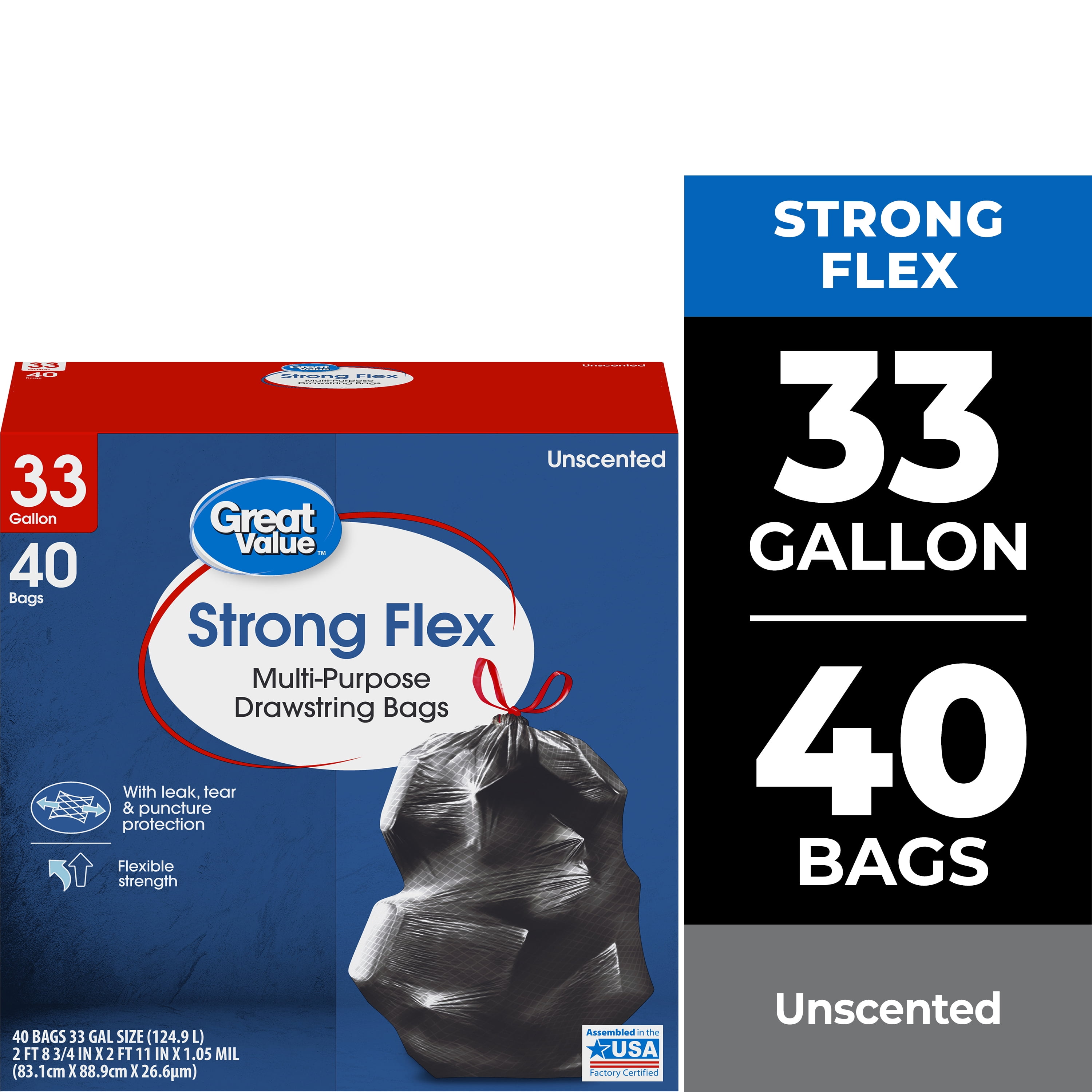 Great Value Strong Flex 33-Gallon Drawstring Multi-Purpose Trash
