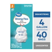 Great Value 4 Gallon Strong Flex Small Drawstring Garbage Bags, 40 Bags