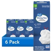 6 pack Great Value Strong Flex Tall Kitchen Drawstring Bags, Unscented, 13 Gallon, 20 Count