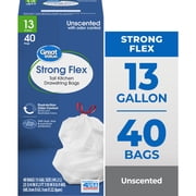Great Value Strong Flex Tall Kitchen Drawstring Bags, Unscented, 13 Gallon, 40 Count