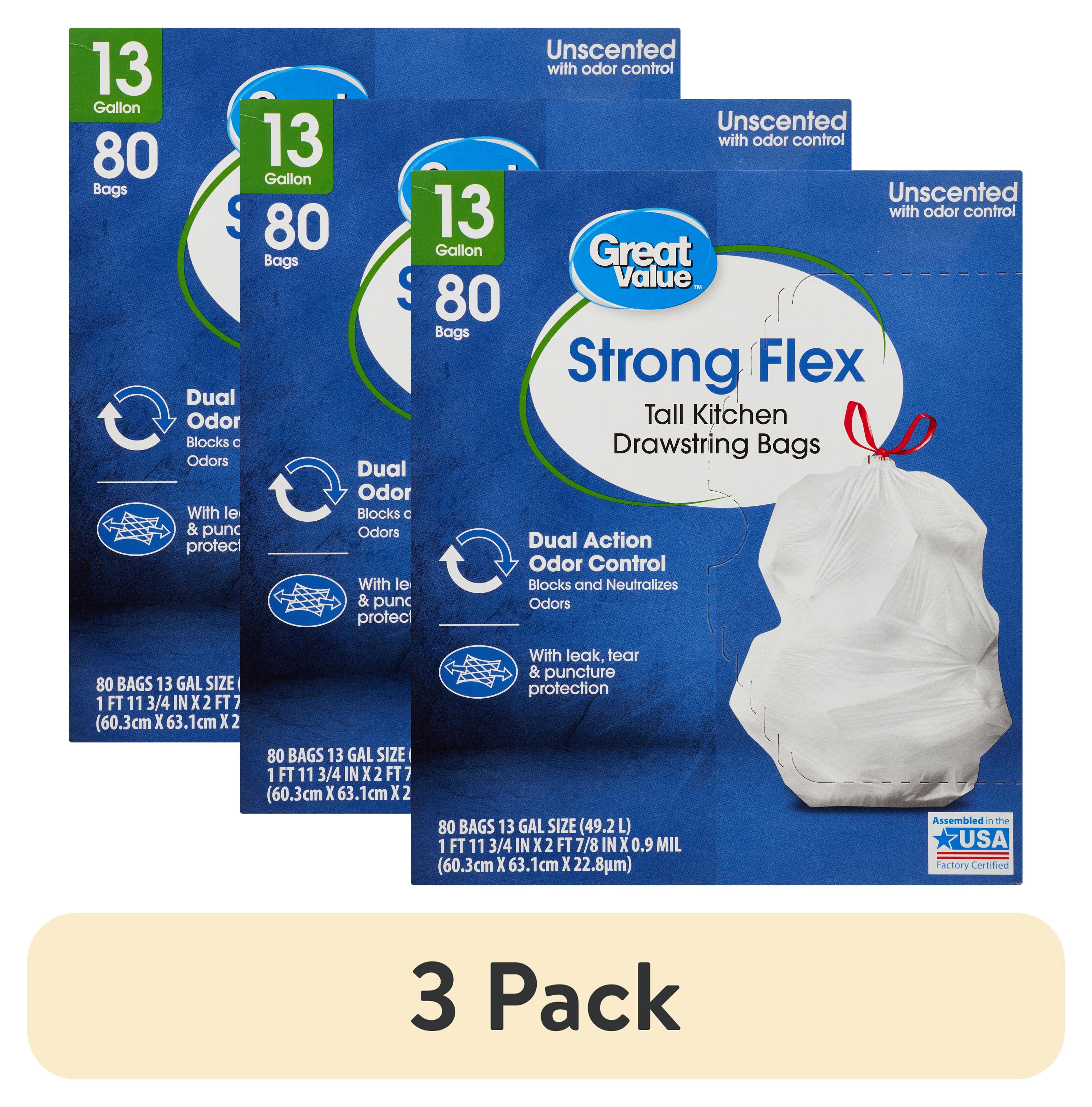 (3 pack) Great Value Strong Flex Tall Kitchen Drawstring Bags