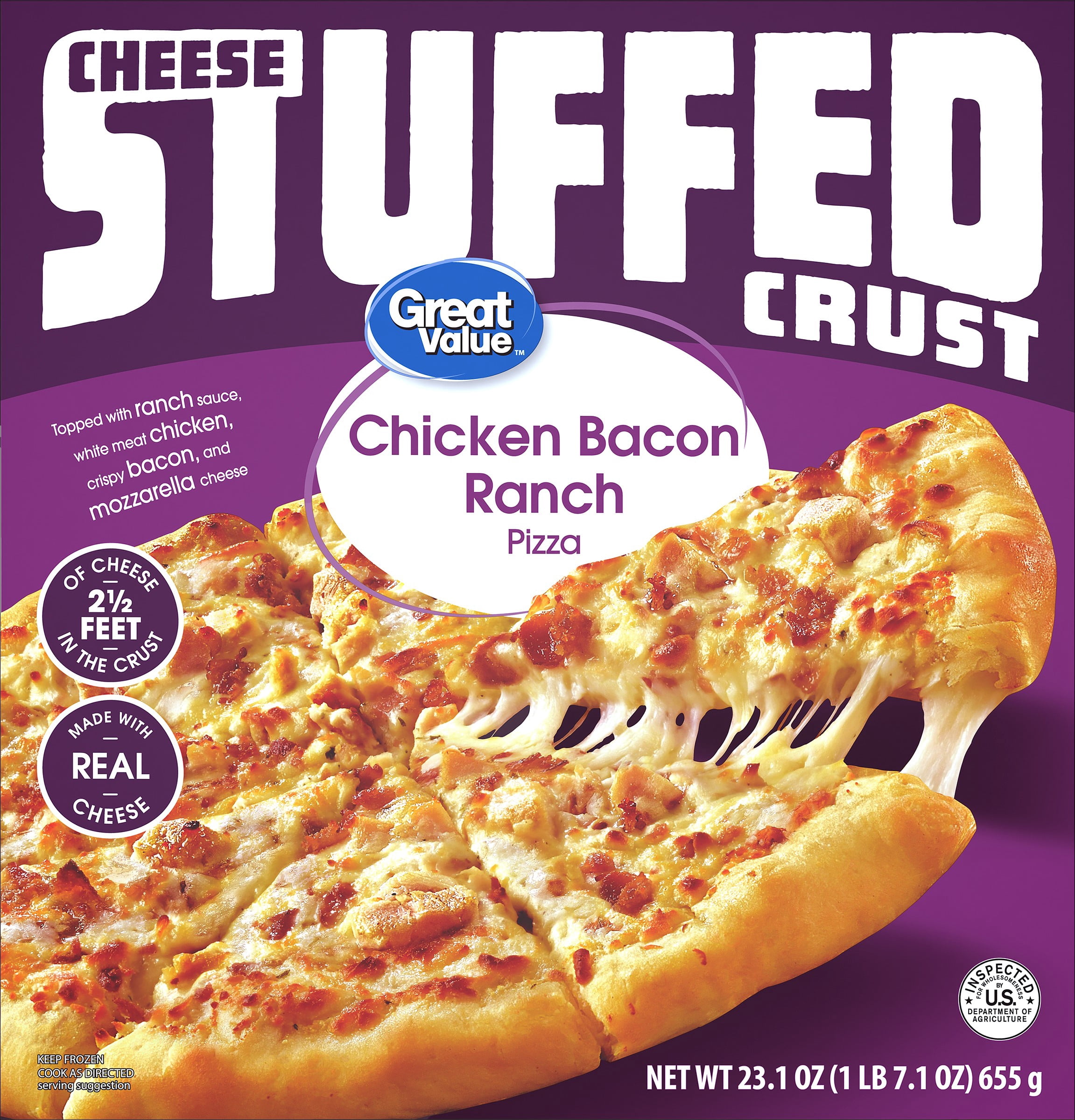 Great Value Stuffed Crust Chicken Bacon Ranch Sauce Pizza, 23.1 oz (Frozen)