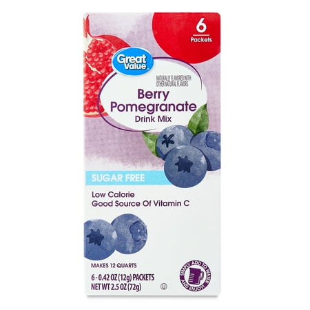 Great Value Sugar-Free Drink Mix Powder, Berry Pomegranate, 0.42 oz, 6 Count