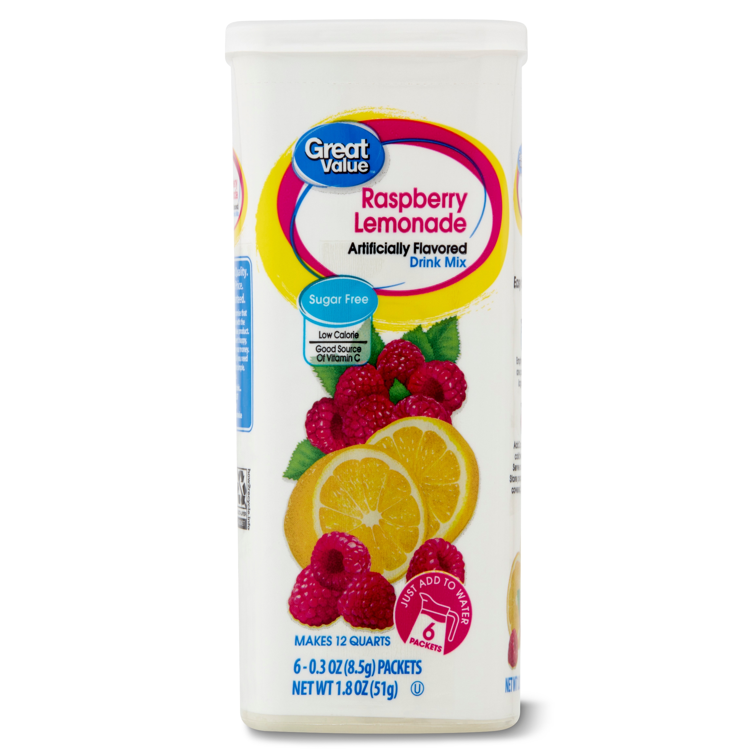 Great Value Sugar-Free Drink Mix Raspberry Lemonade, 0.3 oz, 6 Ct - image 1 of 8