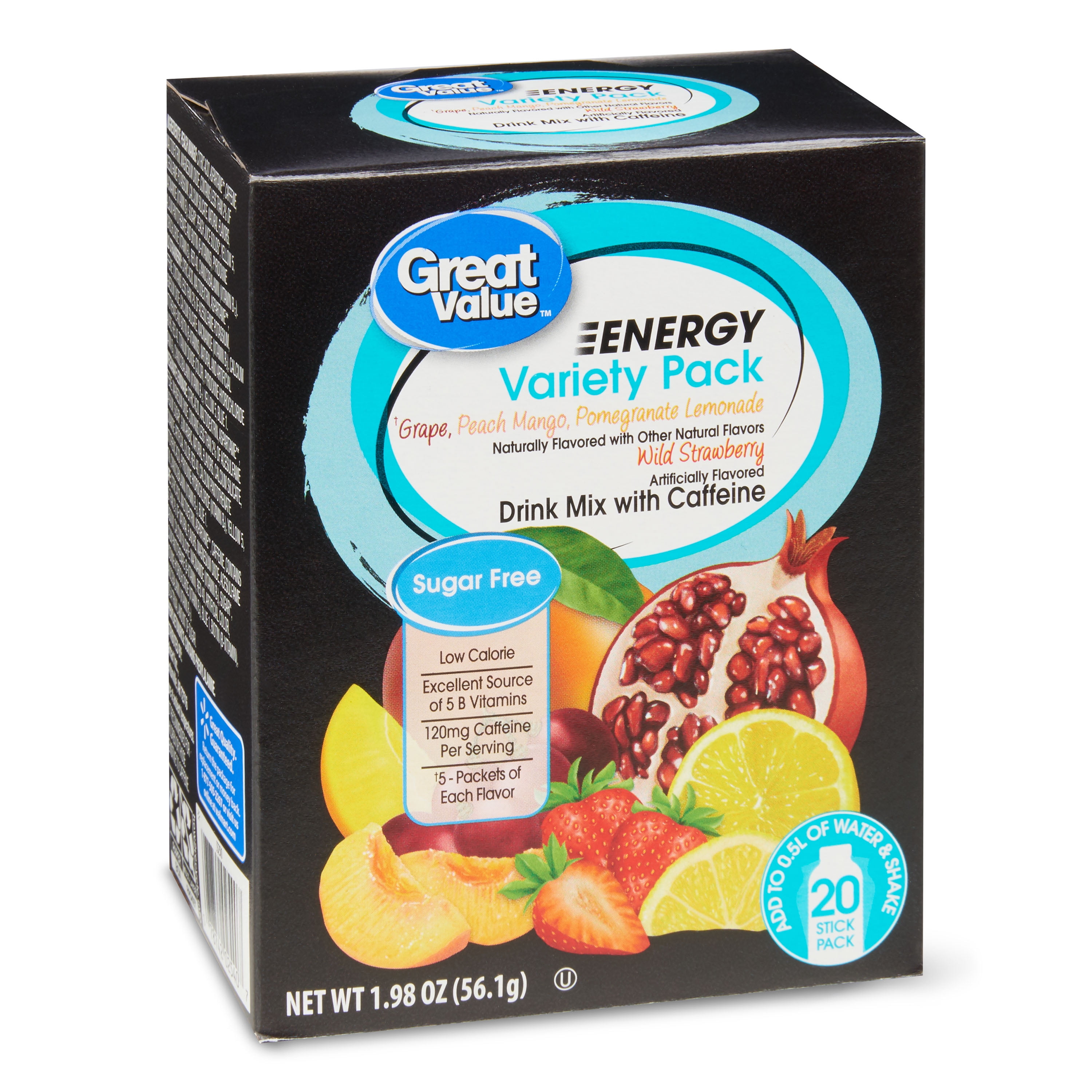 Great Value Sugar-Free Energy Drink Mix Variety Pack, 1.98 oz, 20 Count