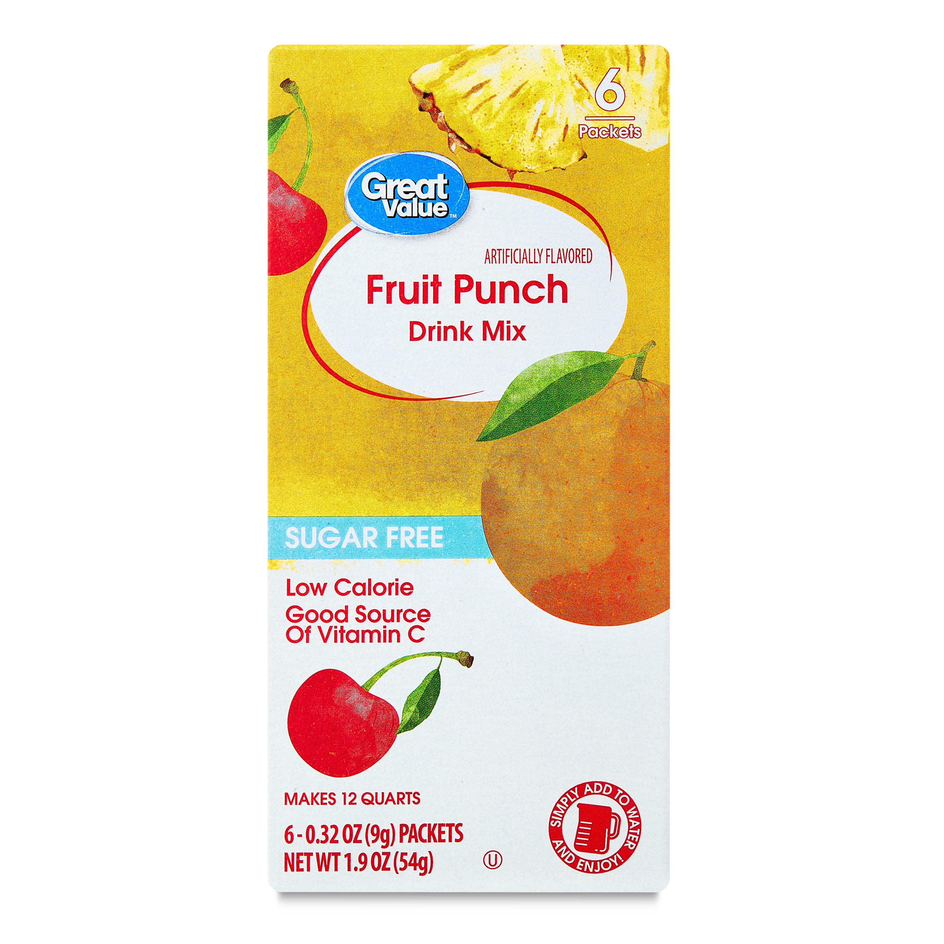 Great Value Sugar-Free Fruit Punch Drink Mix Powder, 1.9 oz, 6 Count