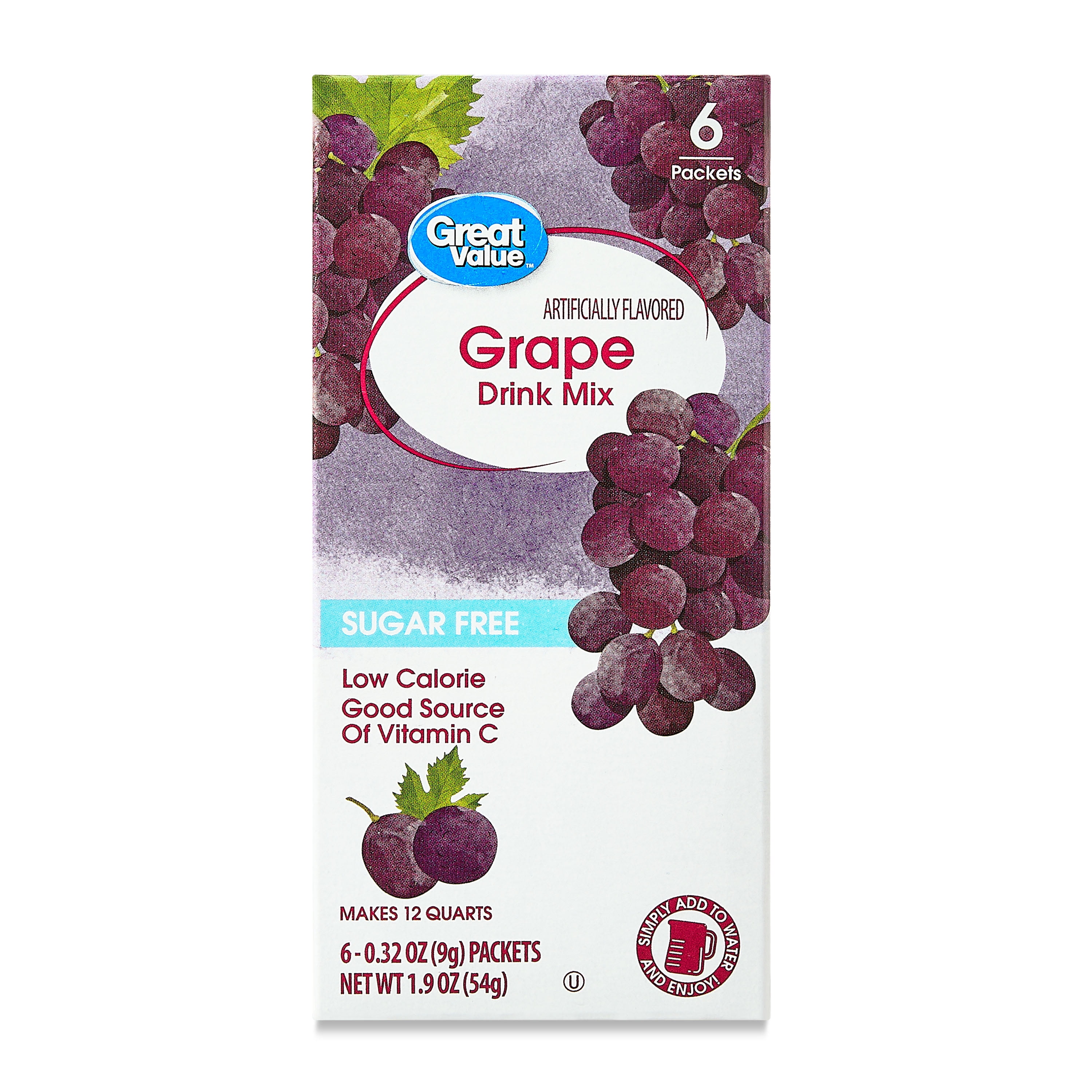 Great Value Sugar-Free Grape Drink Mix Powder, 1.9 oz, 6 Count