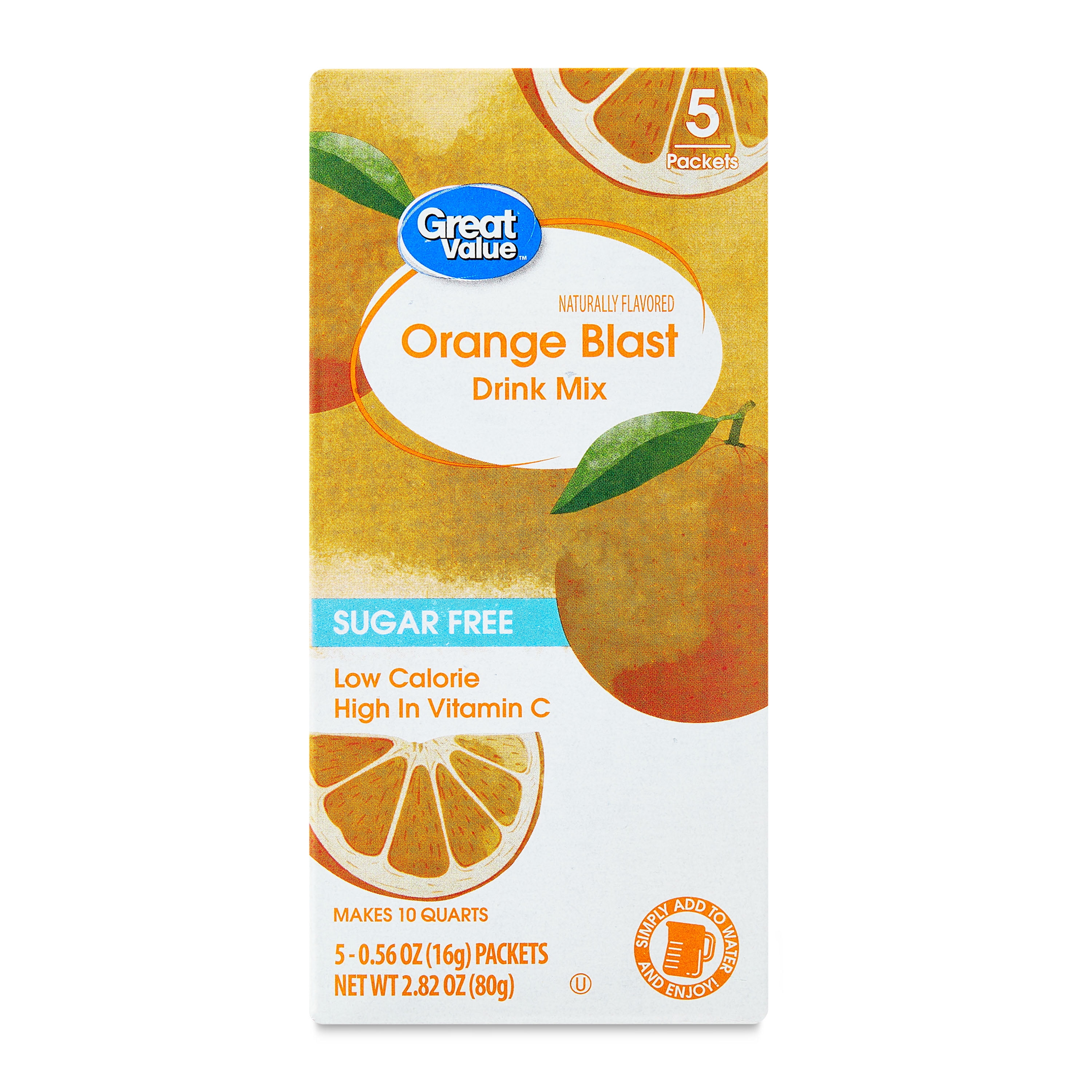 Great Value Sugar-FreeOrange Blast Drink MixPowder, 0.56 oz, 5 Count