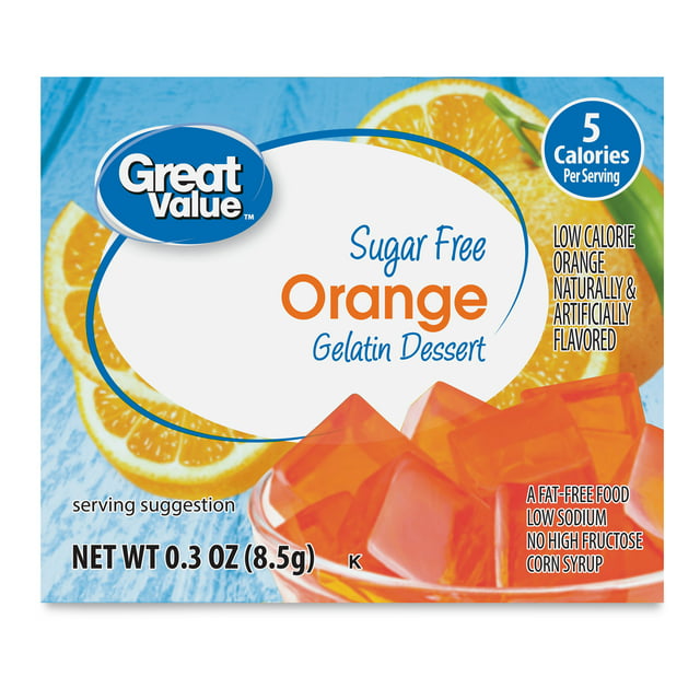 Great Value Sugar Free Orange Gelatin Dry Boxed Dessert, 0.3 oz ...
