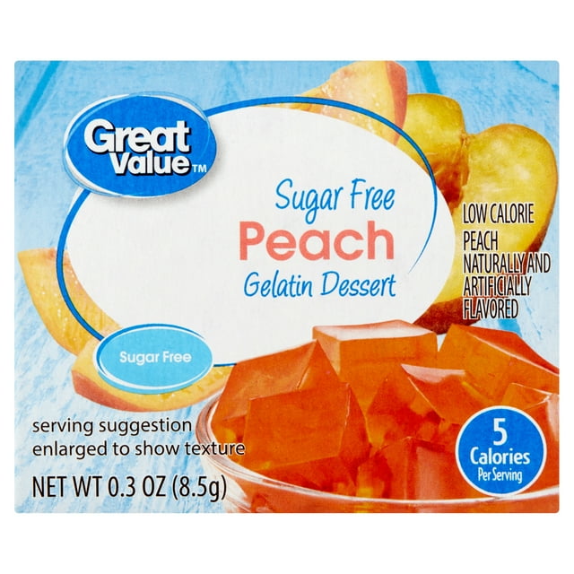 Great Value Sugar Free Peach Gelatin Dessert, 0.3 oz with 4 Servings