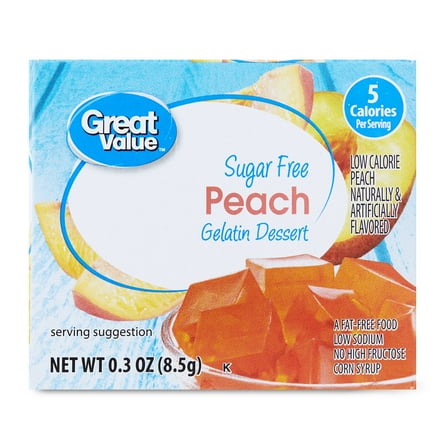 Great Value Sugar Free Peach Gelatin Dessert, 0.3 oz