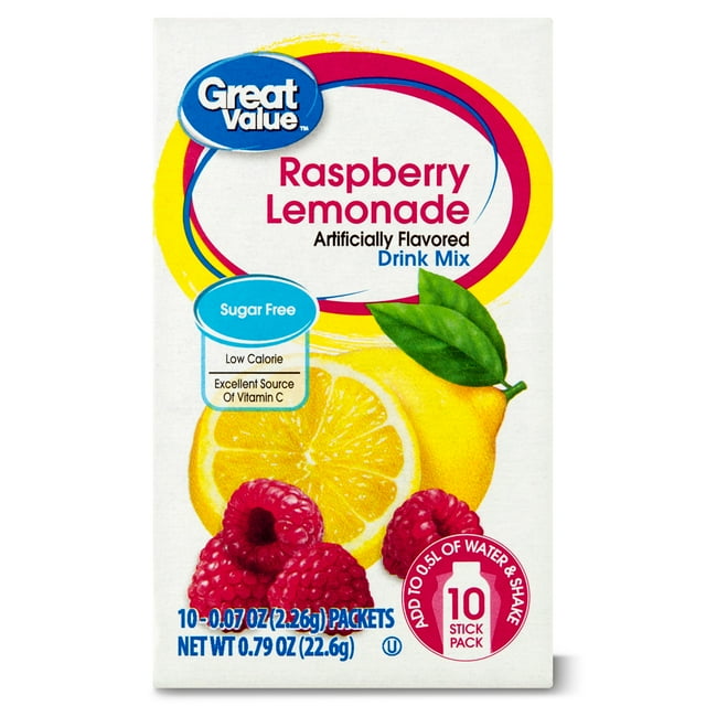 Great Value SugarFree Raspberry Lemonade Drink Mix, 0.07 oz, 10 Ct
