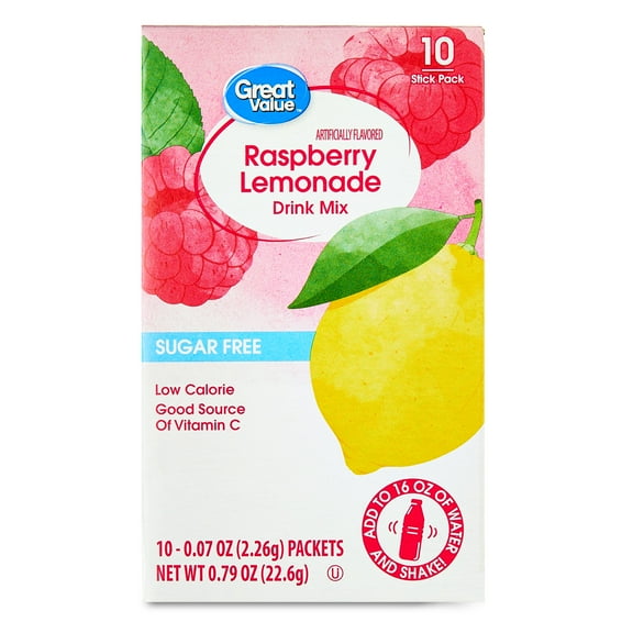 Great Value Sugar-Free Raspberry Lemonade Powdered Drink Mix, 0.07 oz, 10 Count