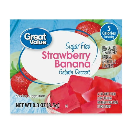 Great Value Sugar Free Strawberry Banana Gelatin Dessert, 0.3 oz