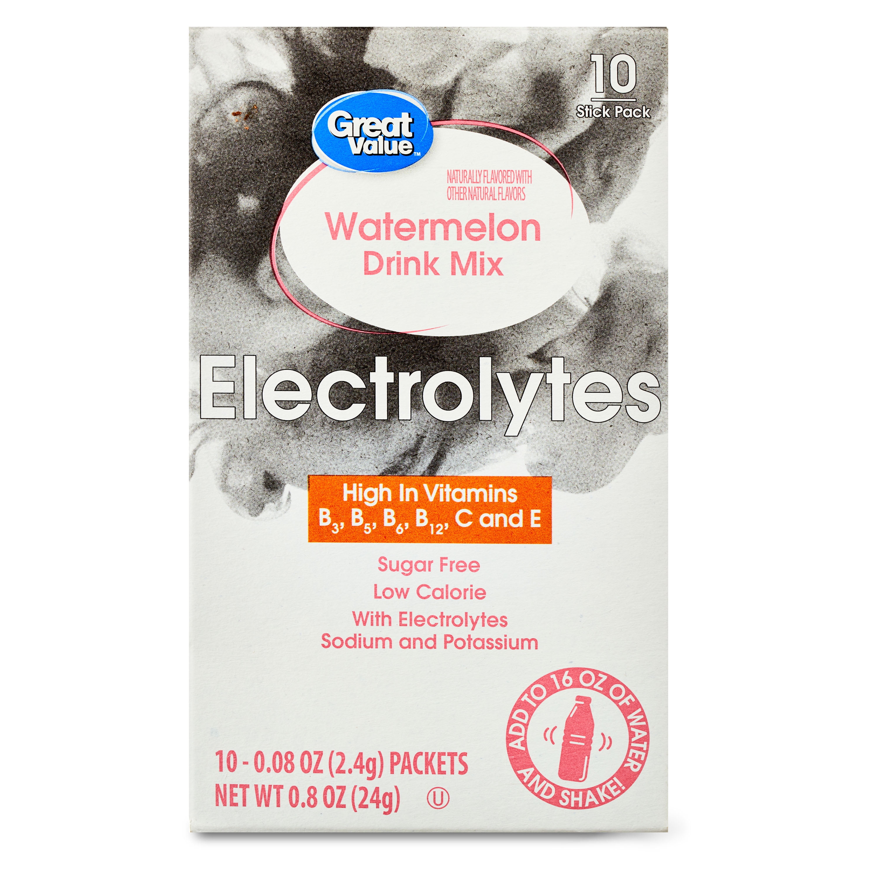 Great Value Sugar Free Watermelon Electrolytes Powdered Drink Mix, 0.8 oz, 10 Packets