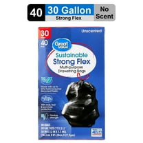 Great Value Sustainable Strong Flex 30-Gallon Drawstring Large Multi-Purpose Bags, 40 Count