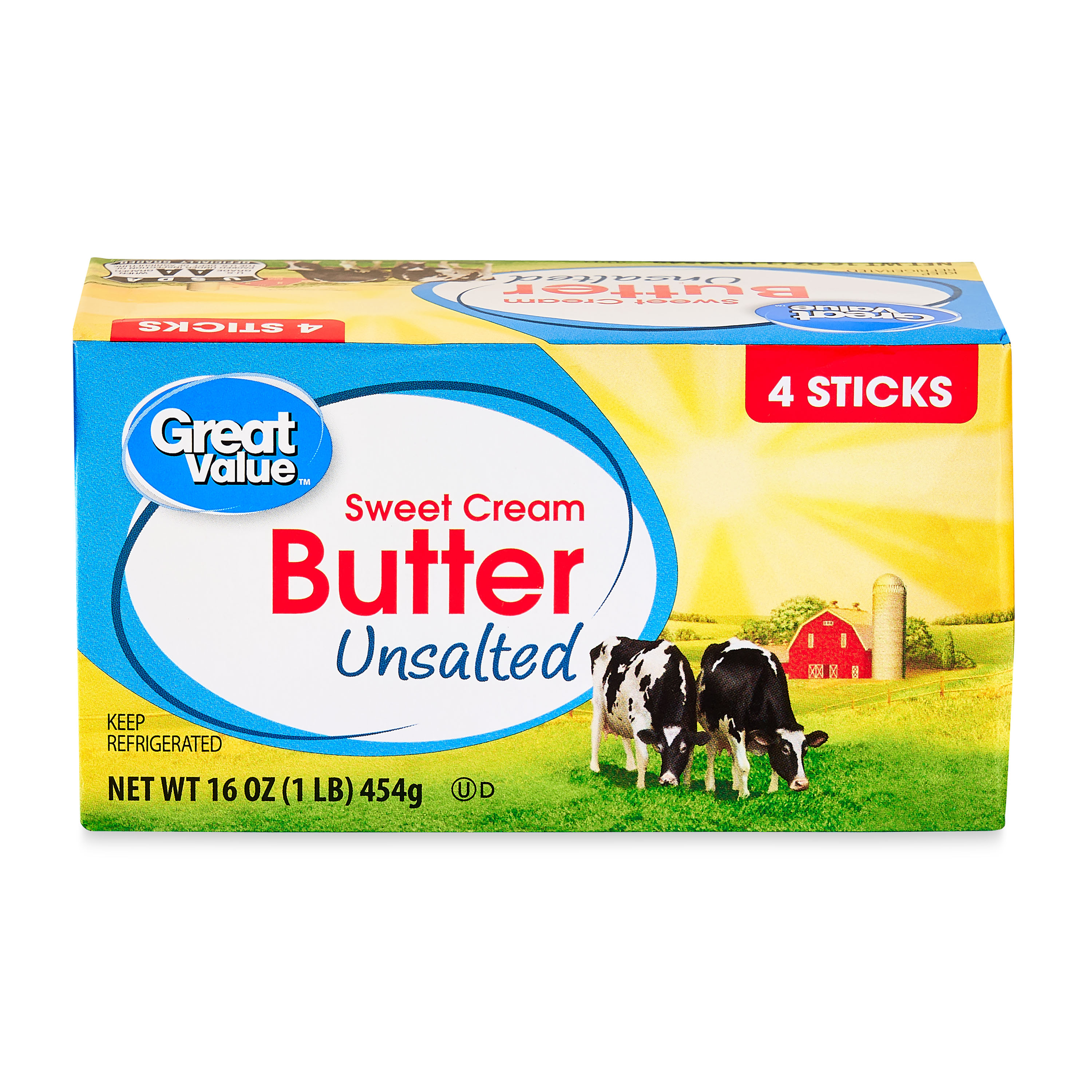 Great Value Sweet Cream Unsalted Butter Sticks, 4 Count,16 oz - image 1 of 7