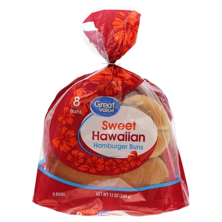 Great Value Sweet Hawaiian Hamburger Buns, 15 oz, 8 Count