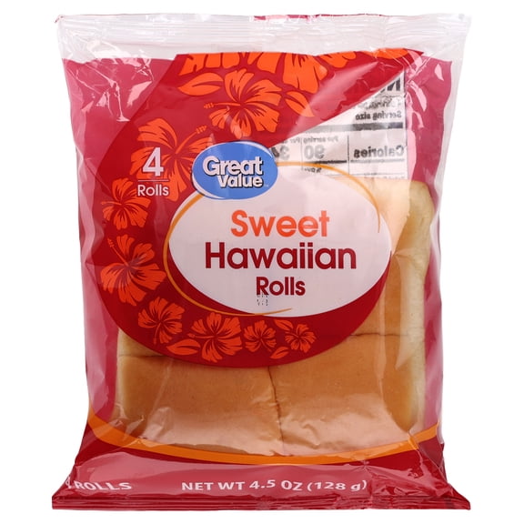 Great Value Sweet Hawaiian Rolls, 4.5 oz, 4 Count