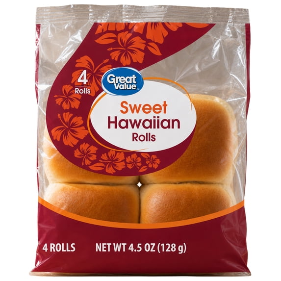 Great Value Sweet Hawaiian Rolls, 4.5 oz, 4 Count
