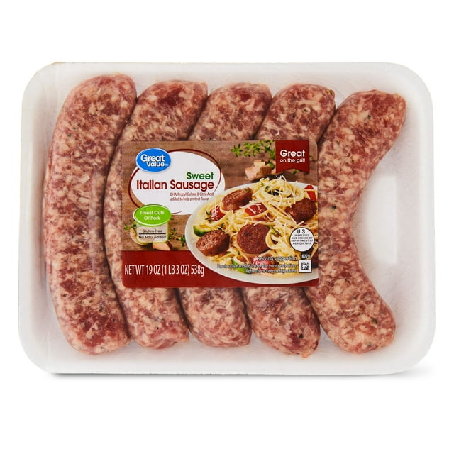 Great Value Sweet Italian Sausage, 5 Links, 1 lb 3 oz (Fresh)