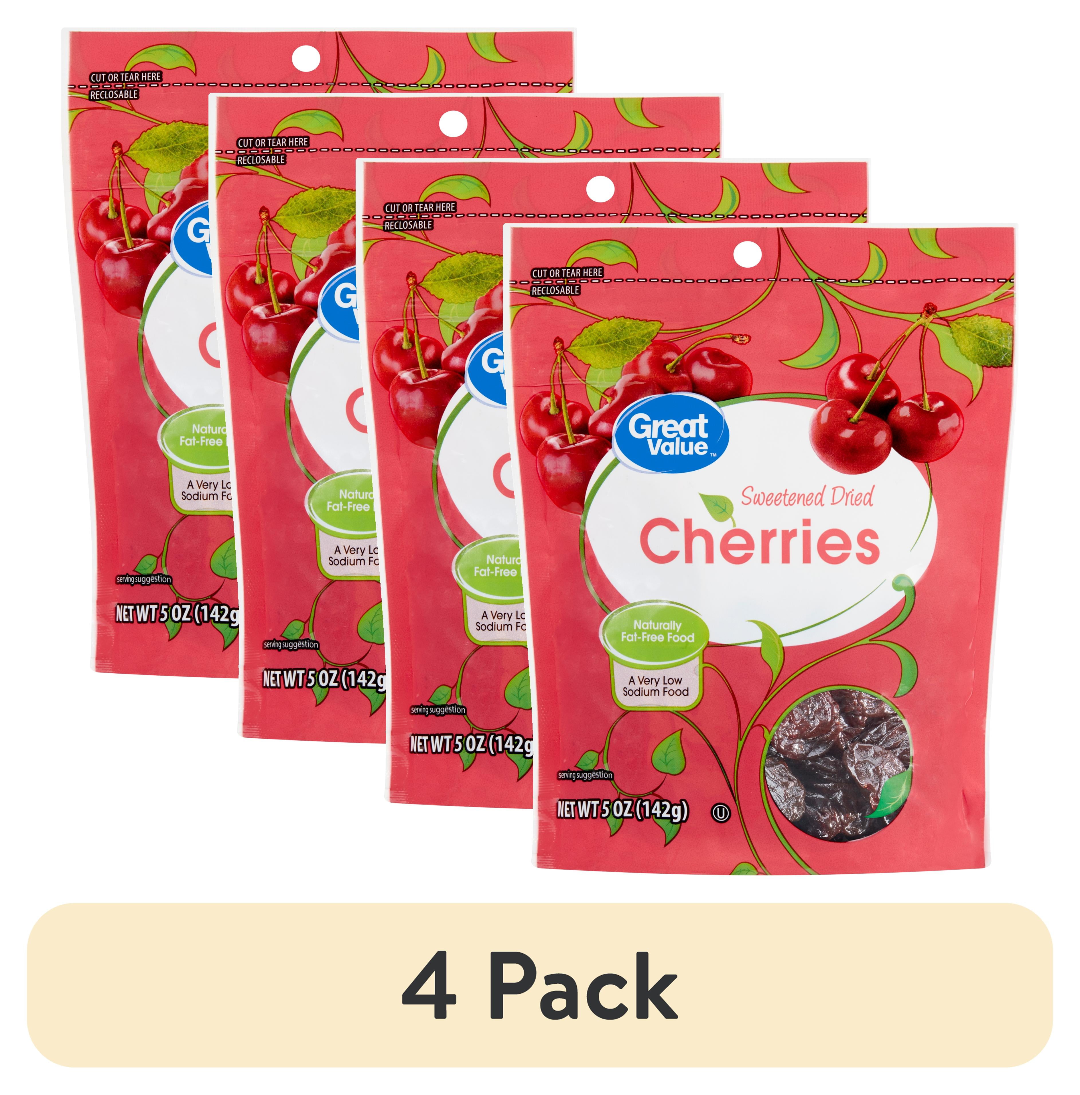 (4 pack) Great Value Sweetened Dried Cherries, 5 OZ