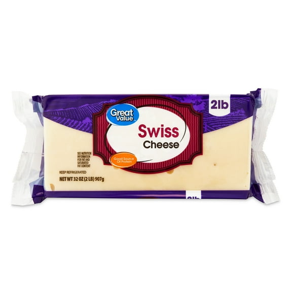Great Value Swiss Block Cheese, 32 oz Chunk