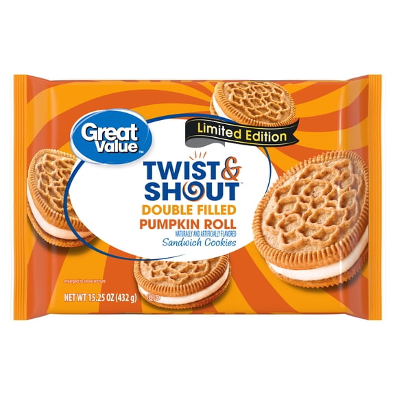 Great Value Twist & Shout Double Filled Pumpkin Roll Sandwich Cookies, 15.25oz