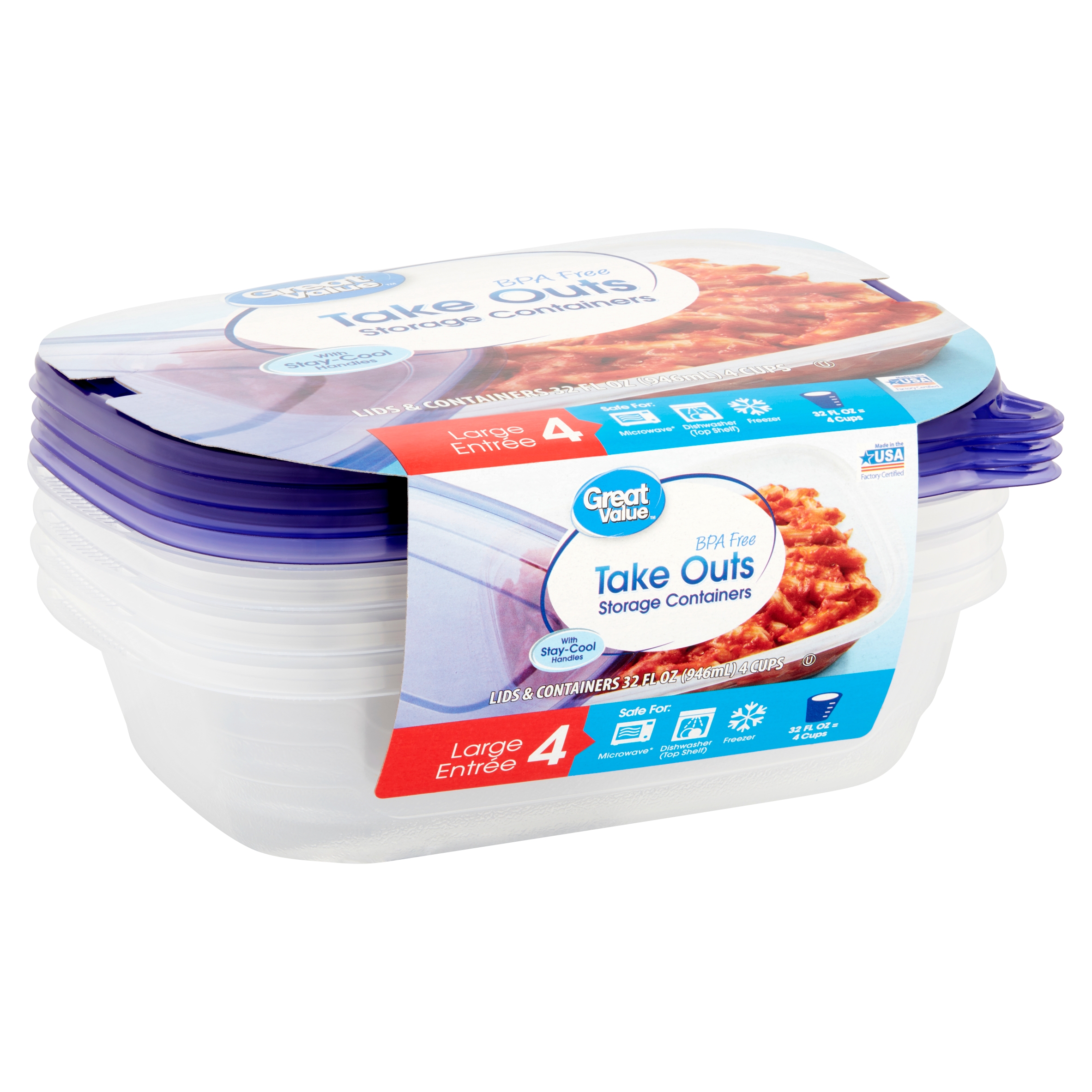 Great Value Take Outs 32 fl oz Storage Container, 4 count - image 1 of 9