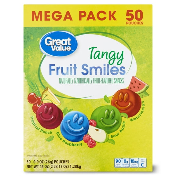 Great Value Tangy Fruit Smiles, 0.9 oz, 50 Count