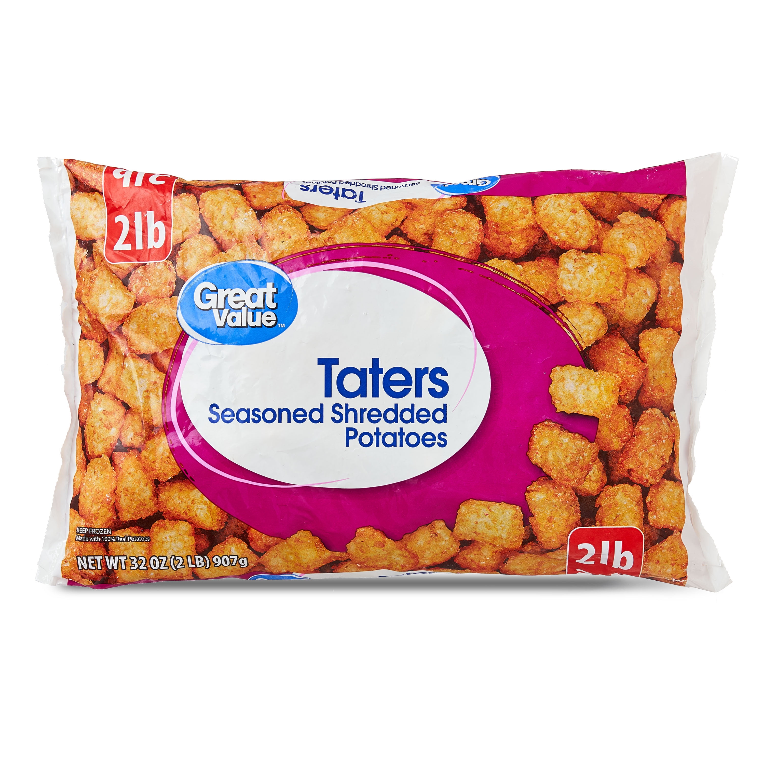 Great Value Taters Seasoned and Shredded Potatoes, 32 oz, 2 lbs (Frozen)