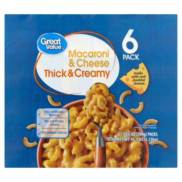 Great Value Thick & Creamy Macaroni & Cheese, 7.25 oz, 6 Count