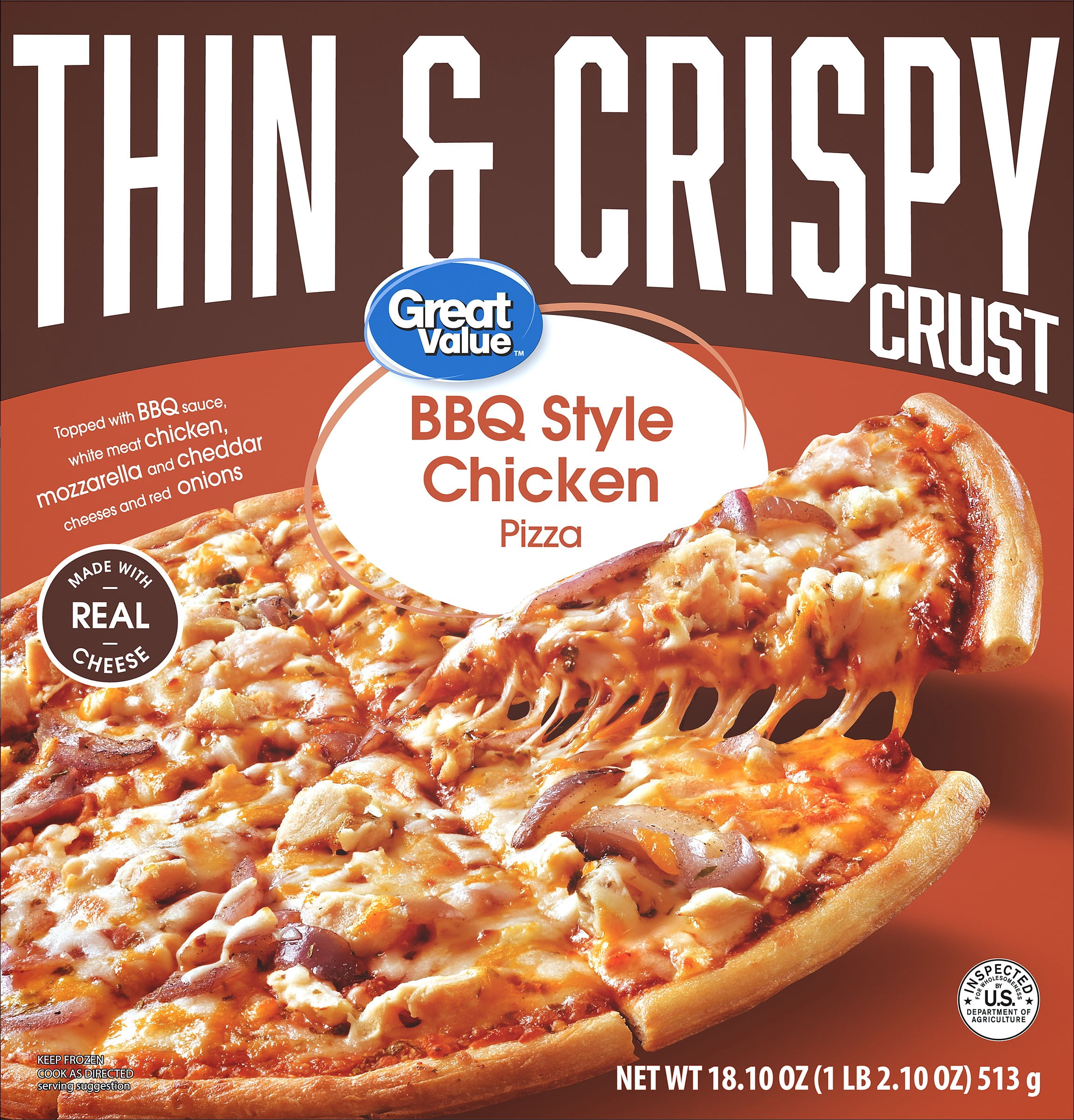 Great Value BBQ Chicken Thin Crust Pizza 18.1 oz Frozen with White