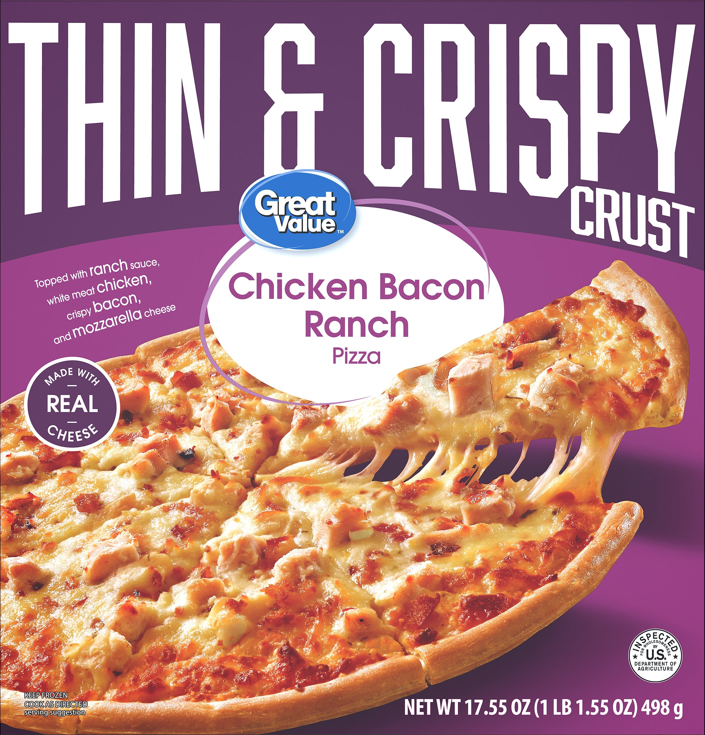 Great Value Thin Crust Chicken Bacon Ranch, 17.55 oz (Frozen)