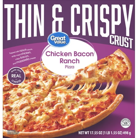 Great Value Thin Crust Chicken Bacon Ranch, 17.55 oz (Frozen)