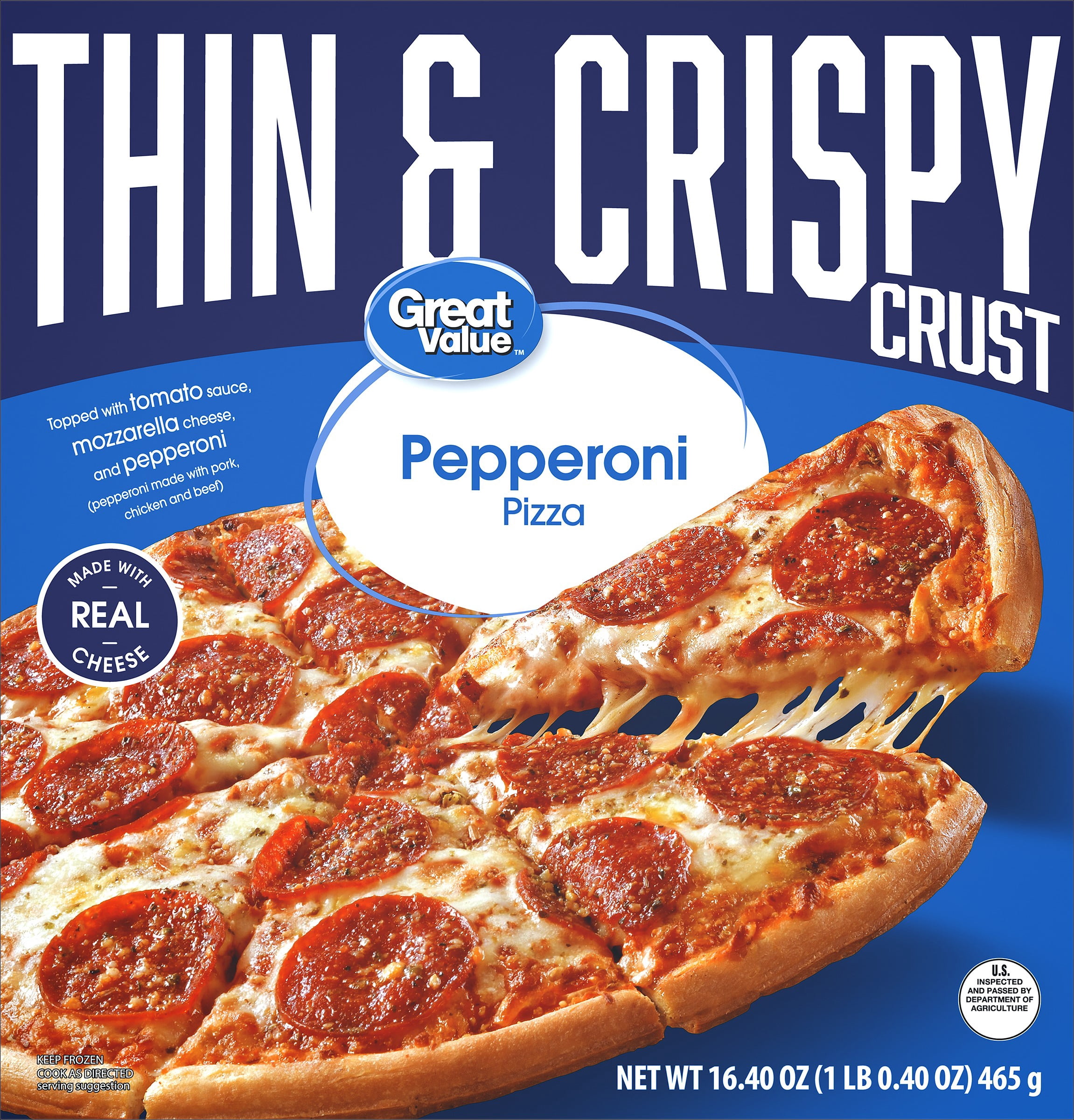 Great Value Thin Crust Pepperoni Frozen Pizza, 16.4 oz (Frozen)