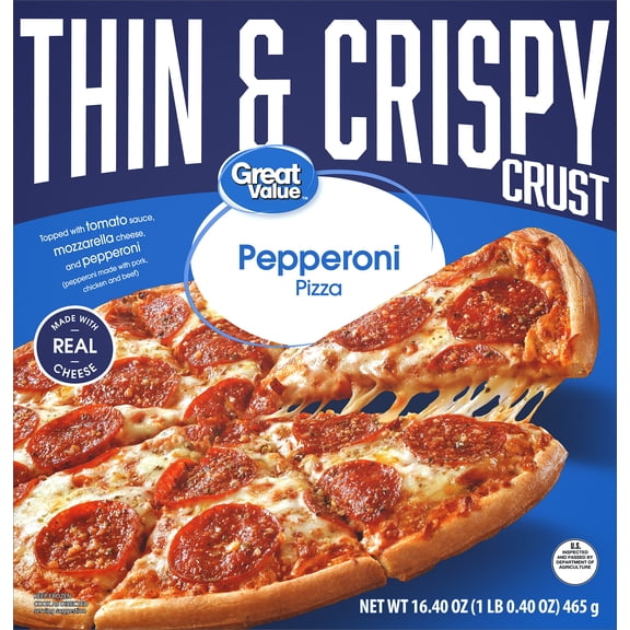Great Value Thin Crust Pepperoni Frozen Pizza, 16.4 oz (Frozen)