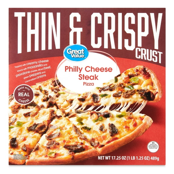 Great Value Thin Crust Philly Cheesesteak Pizza, 17.25 oz (Frozen)
