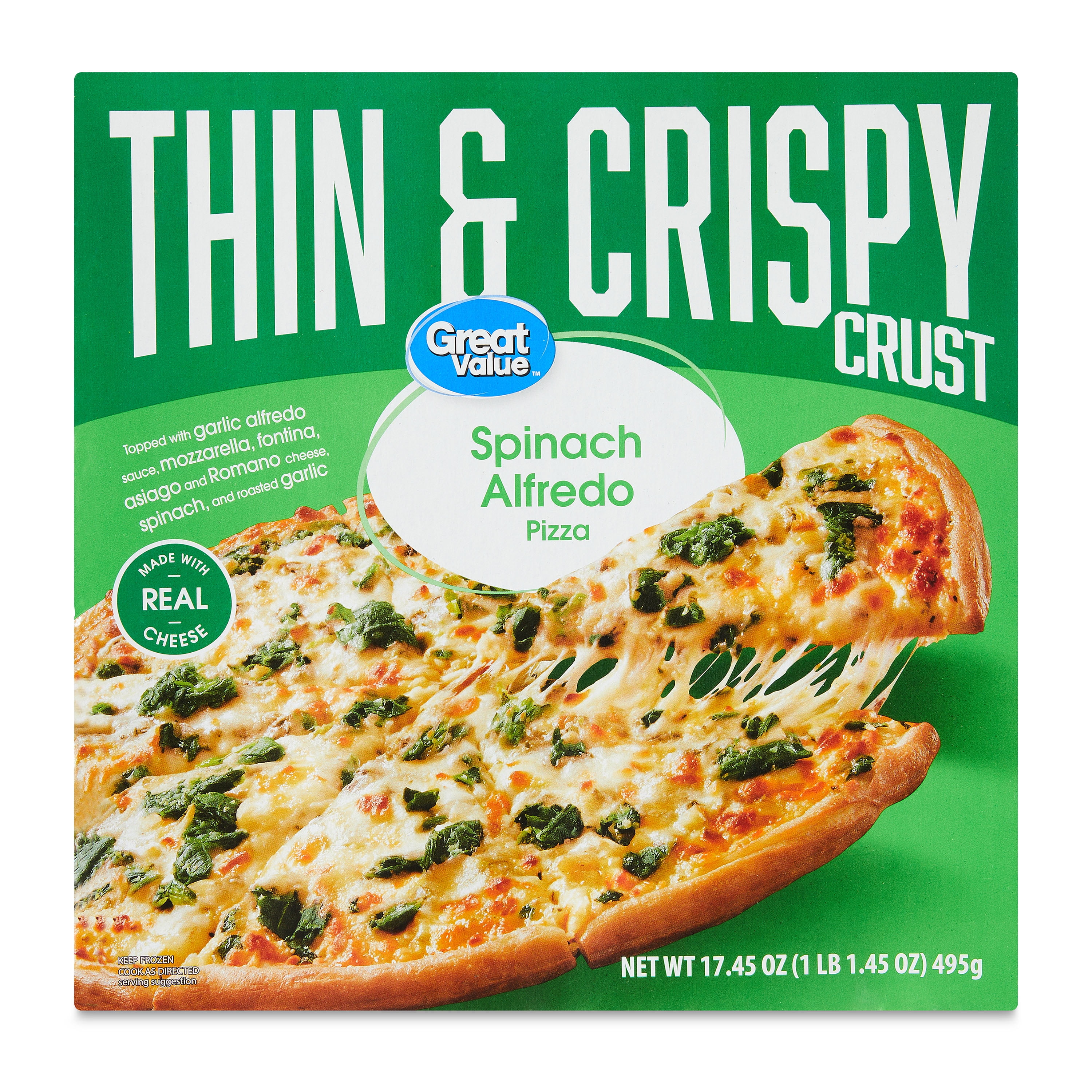 Great Value Thin Crust Spinach Alfredo Pizza 17.45 oz (Frozen