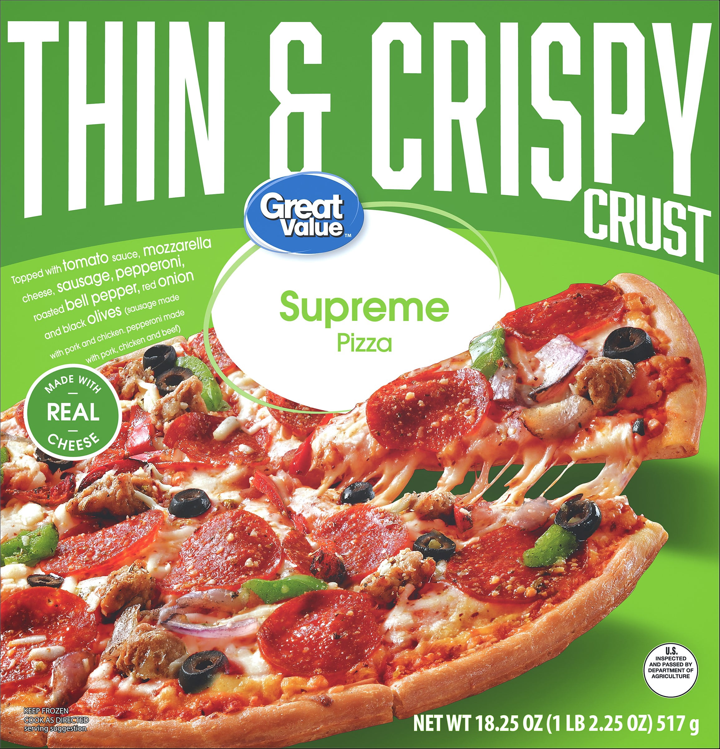 Great Value Thin Crust Supreme Pizza with Tomato Basil Garlic