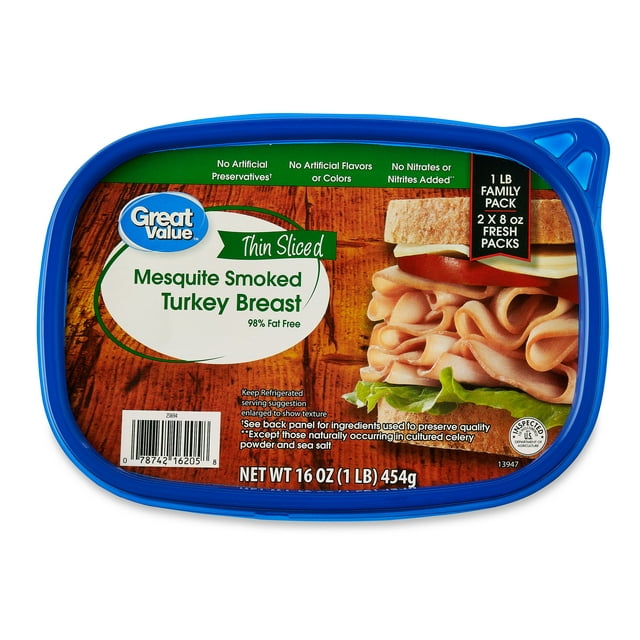 Great Value Thin Sliced Mesquite Smoked Turkey Breast Lunchmeat Family ...