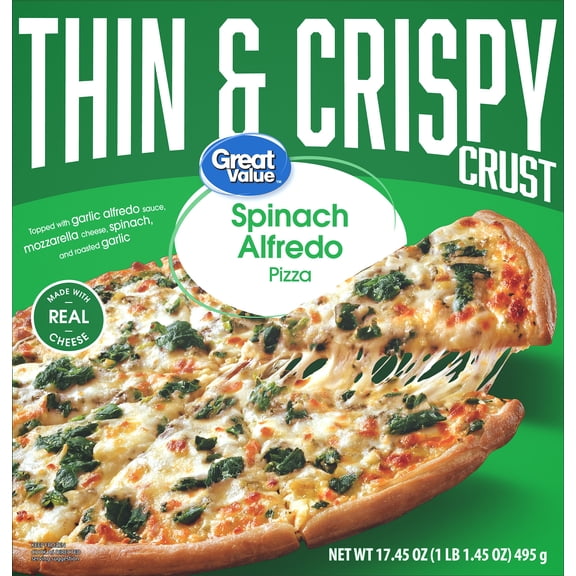 Great Value Thin and Crispy Crust Spinach Alfredo Pizza, 17.45 oz (Frozen)